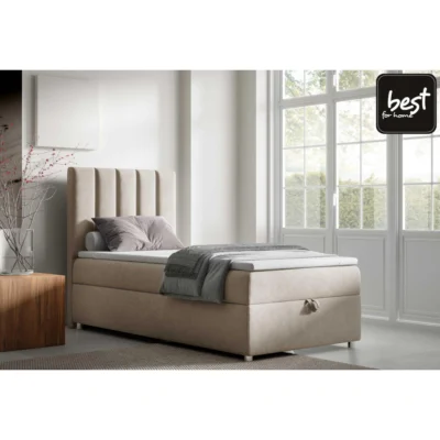 Best For Home Boxspringbett TRINITY K10 - SINGLE in Beige, Liegefläche 70x200 cm – mit Bettkasten